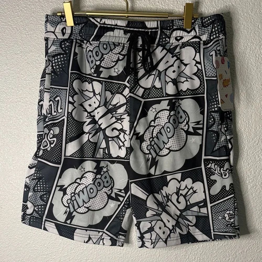 Graphic Comic Style Shorts in Black and White